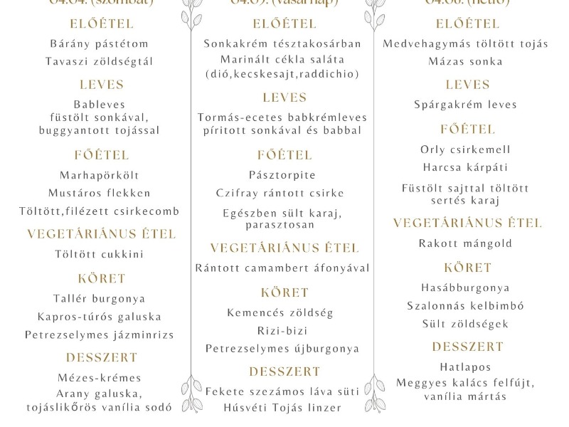 Húsvéti svédasztalos ebédek