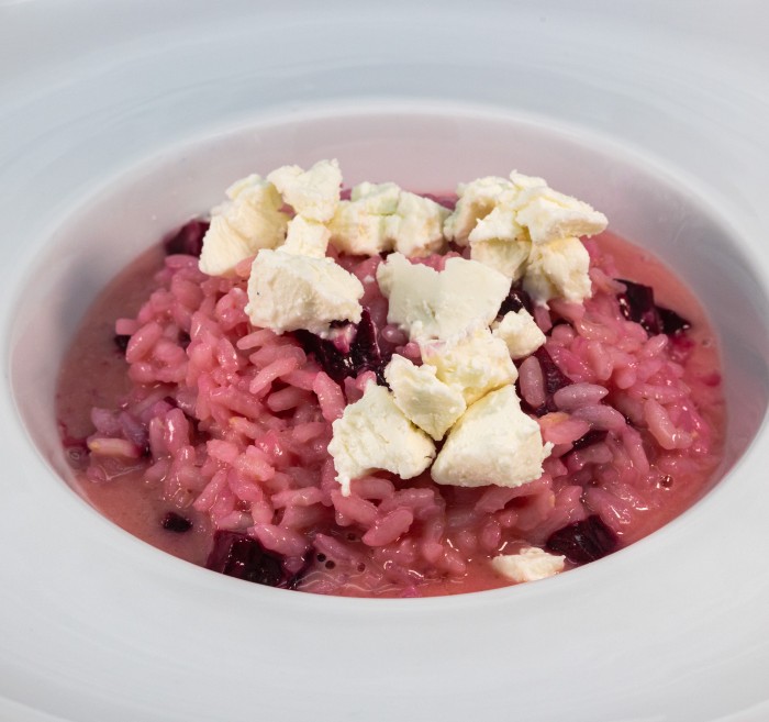 Cékla rizottó, kecskesajt