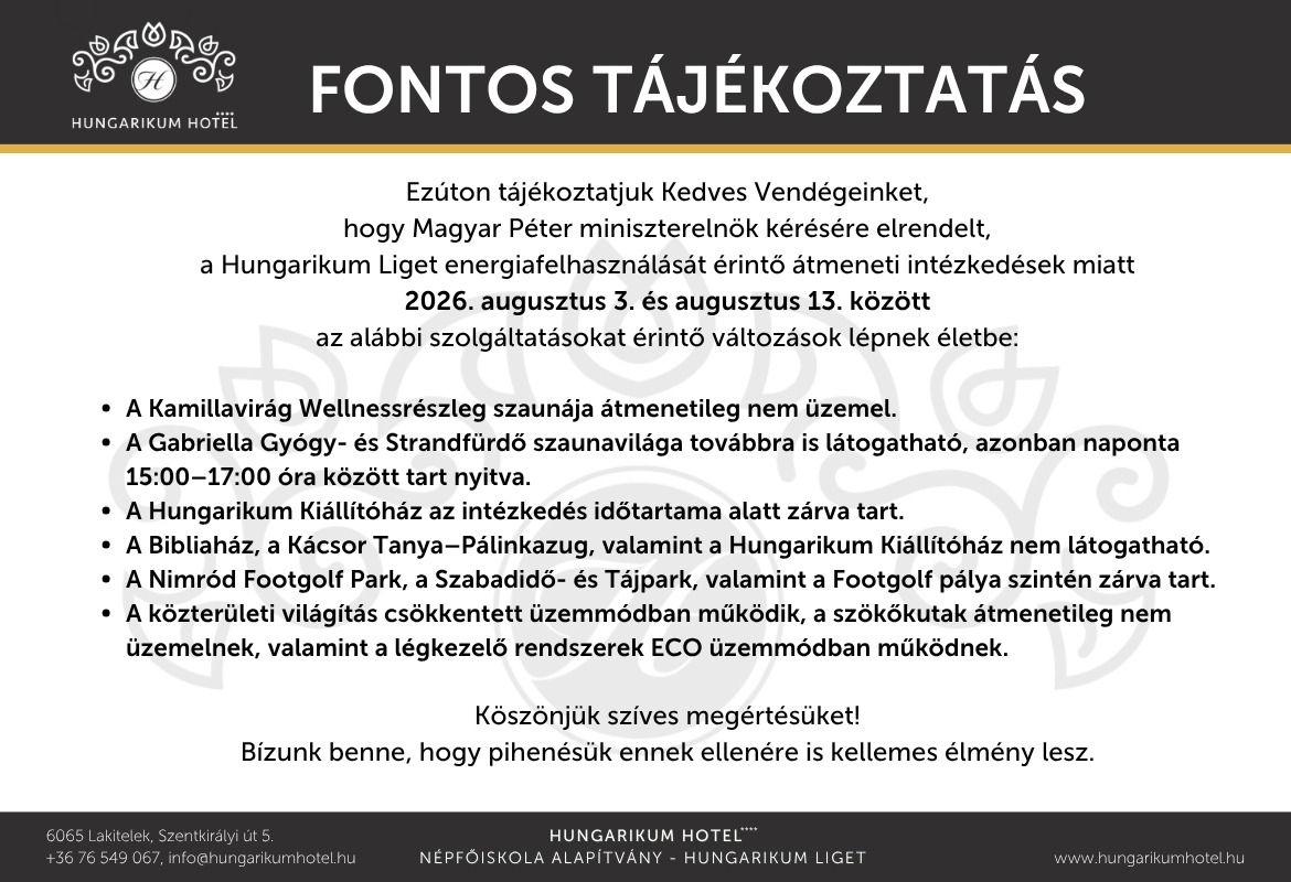 FONTOS TÁJÉKOZTATÁS